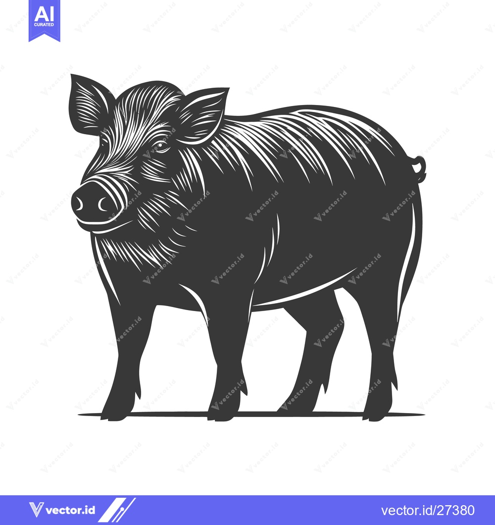 Premium Vector dari A striking black and white illustration of a wild boar