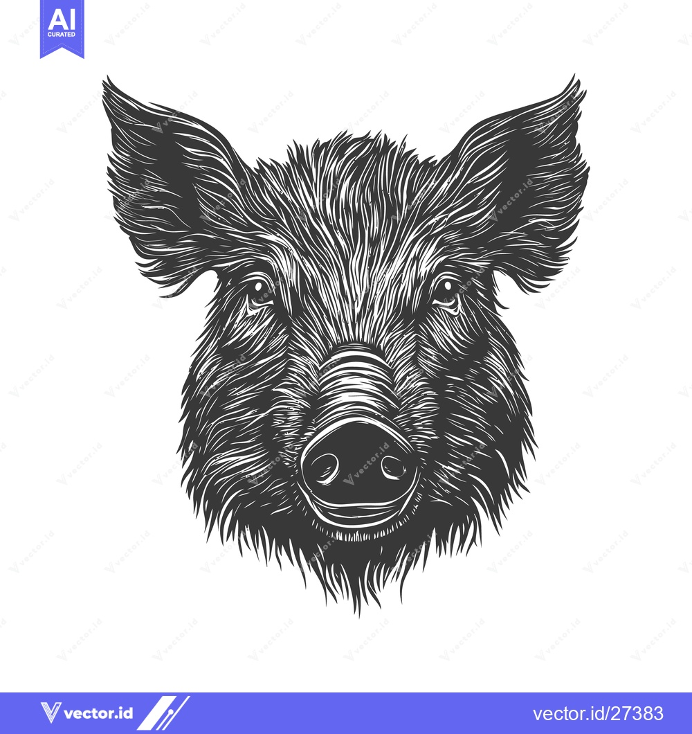 Premium Vector dari A Detailed Black And White Illustration Of A Wild Boar Head