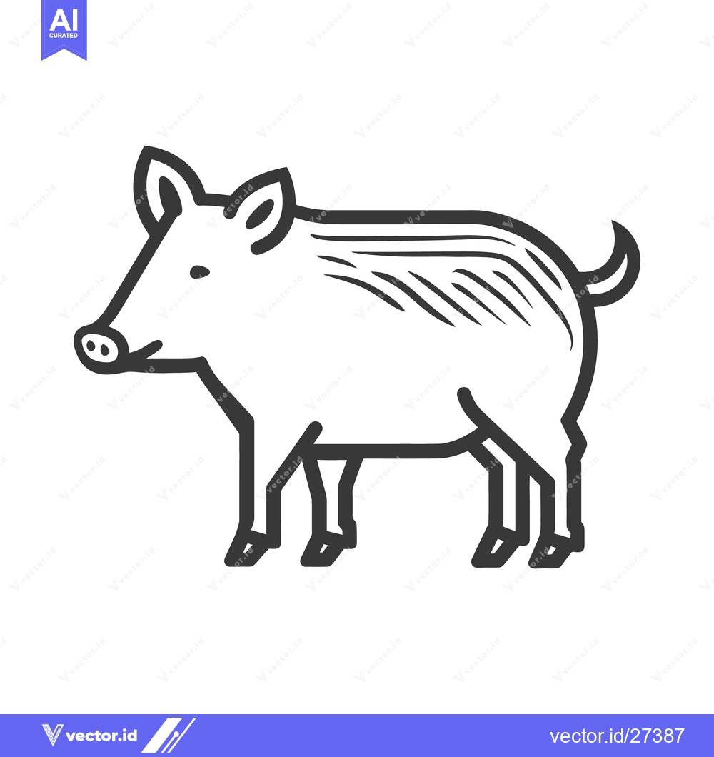 Premium Vector dari A black and white simple illustration depicting a wild pig