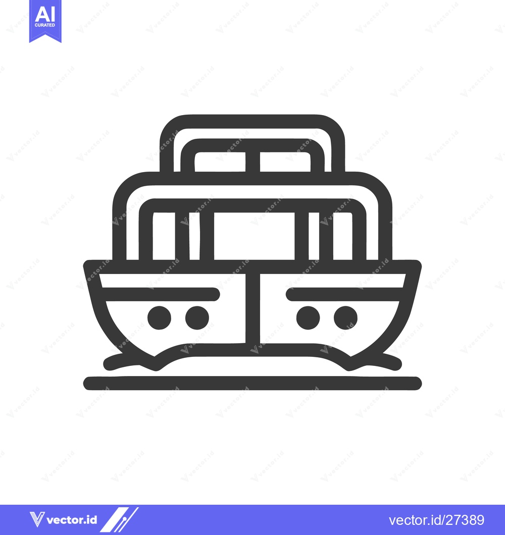 Premium Vector of Minimalist Ferry Icon: Bold Outline, Water Detail, Transportation Symb