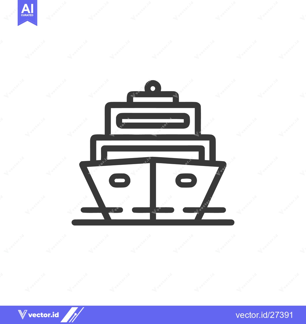 Premium Vector dari Minimalist Cruise Ship Icon: Bold Outline, Front View, Modern Design
