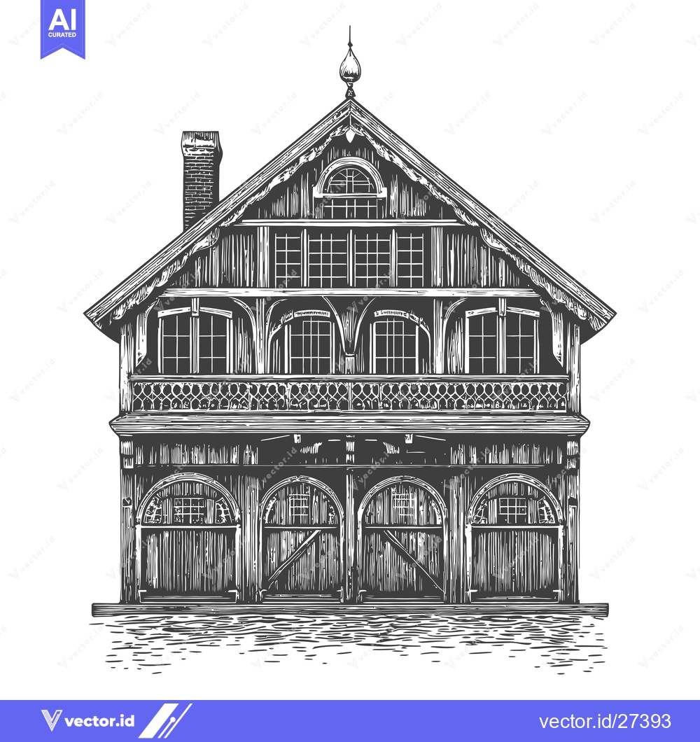 Premium Vector of A Detailed Drawing Of An Old Wooden Boat House