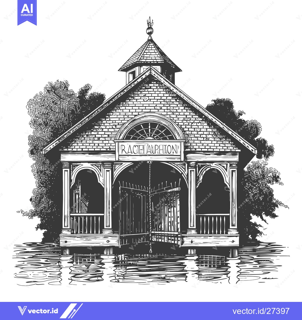 Premium Vector of Flooded Boat House Architectural Drawing