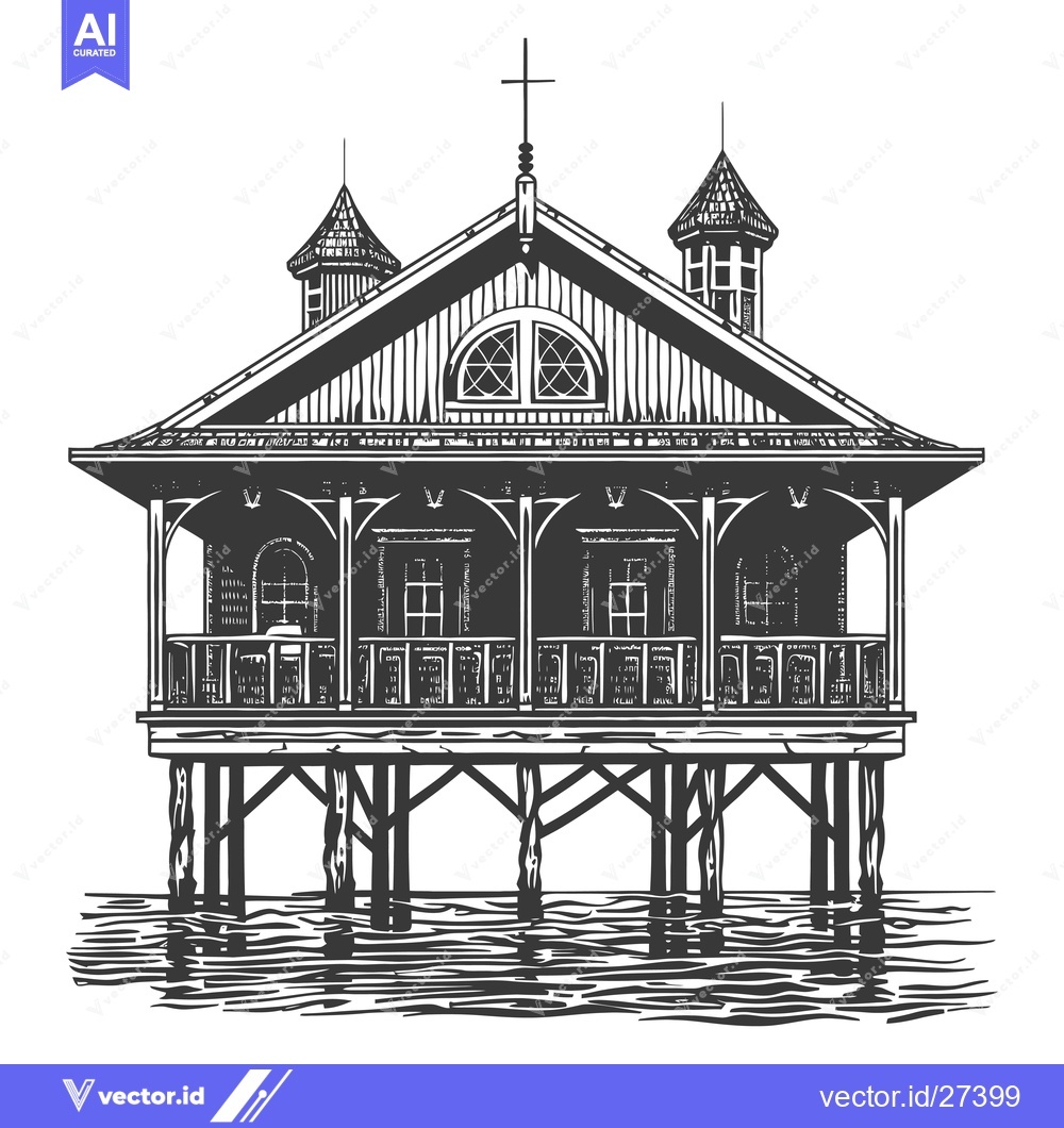 Premium Vector of Elevated Coastal House with Cross Top Detail