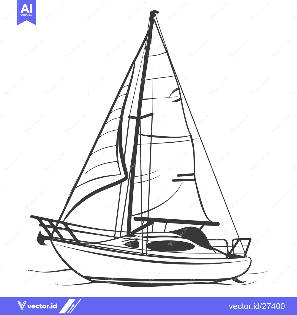 Premium Vector of A simple line drawing depicting a sailboat on the water