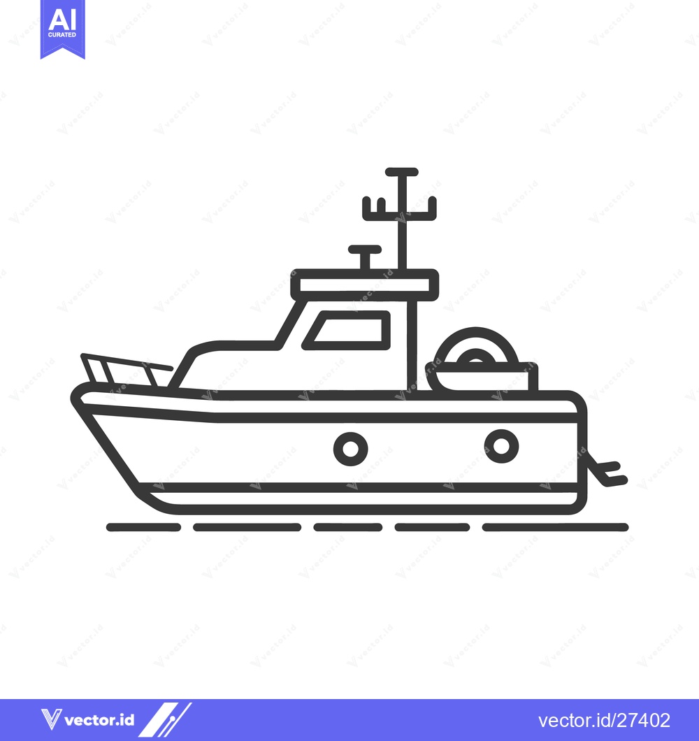 Premium Vector of A black and white illustrated outline of a motorboat on water