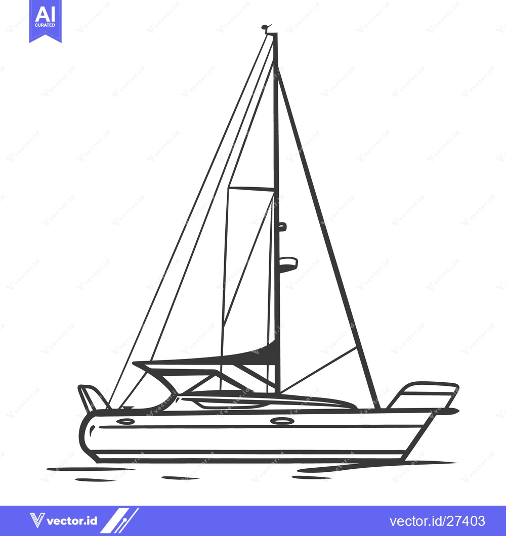 Premium Vector dari A detailed black and white line drawing of a sailboat
