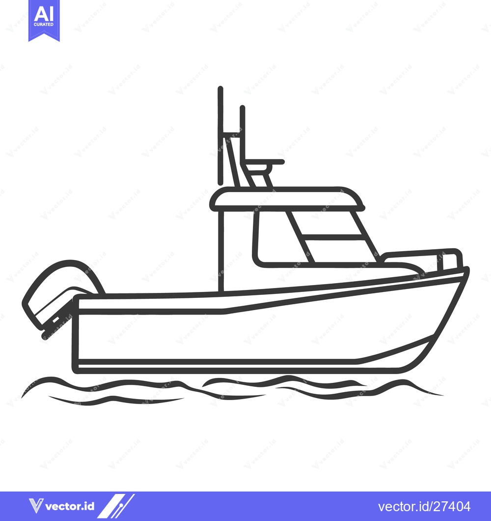 Premium Vector dari A small motorboat floating on wavy water shows outlines clearly