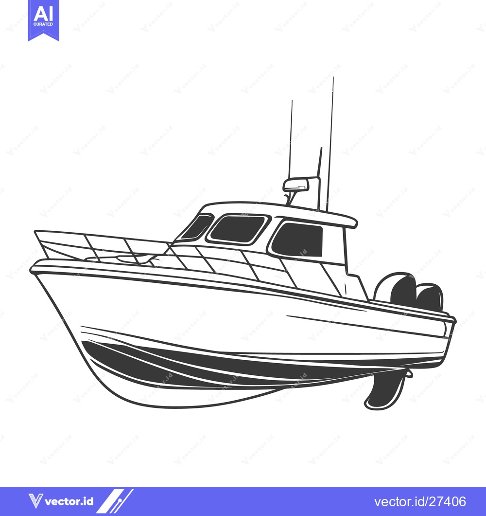 Premium Vector dari A drawing of a motorboat floating over white space