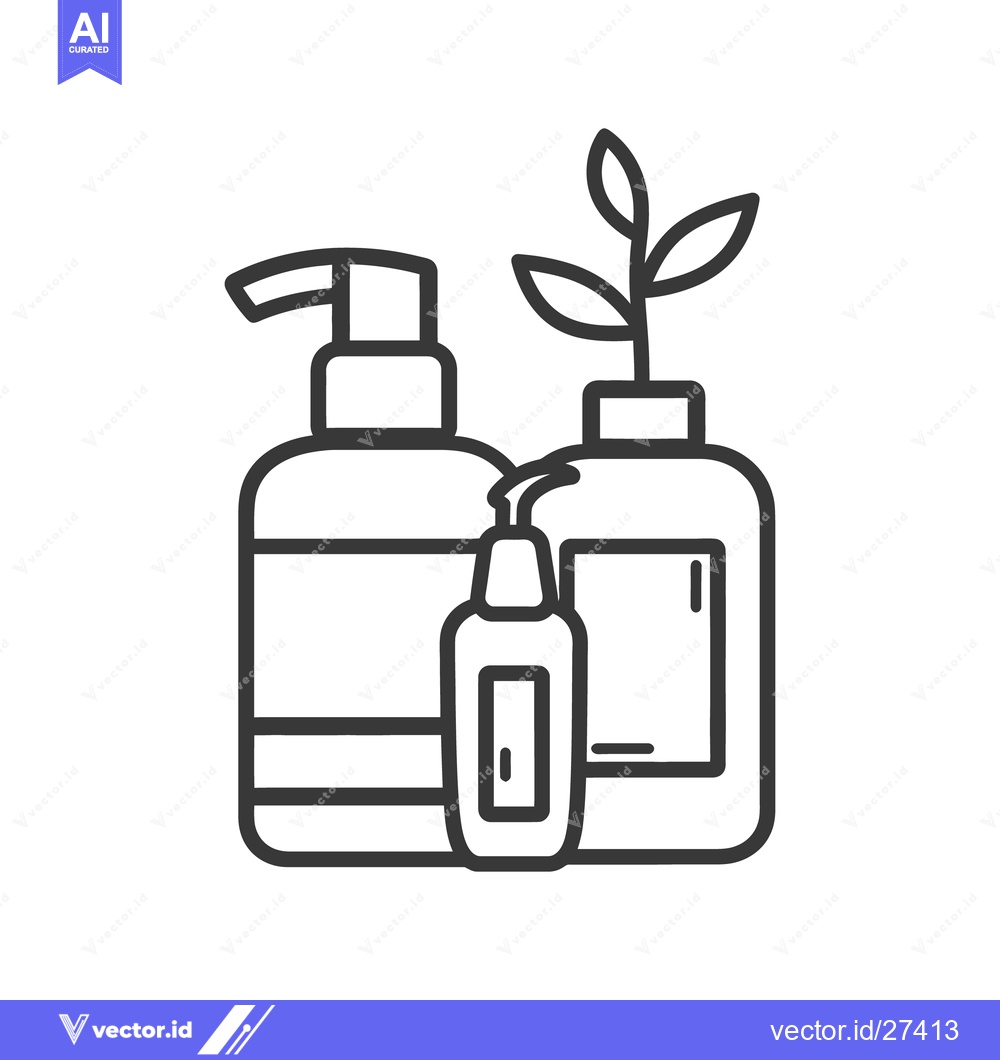 Premium Vector of Three bottles of liquid soap and plant in a line