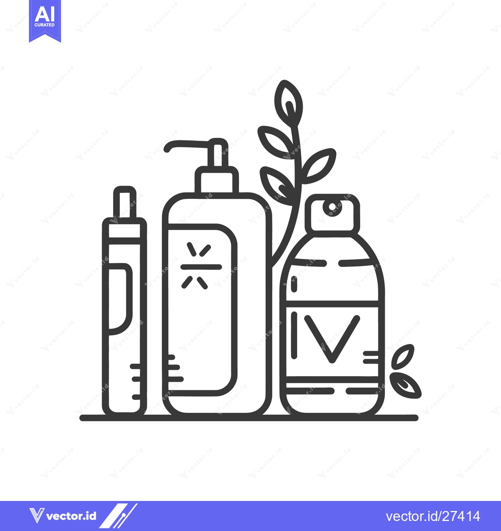 Premium Vector dari Outlined Bottles Of Skincare Products With Floral Embellishments Inclu