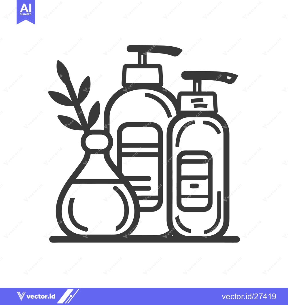 Premium Vector of Vector illustration shows cosmetic bottles with a sprig of leaves