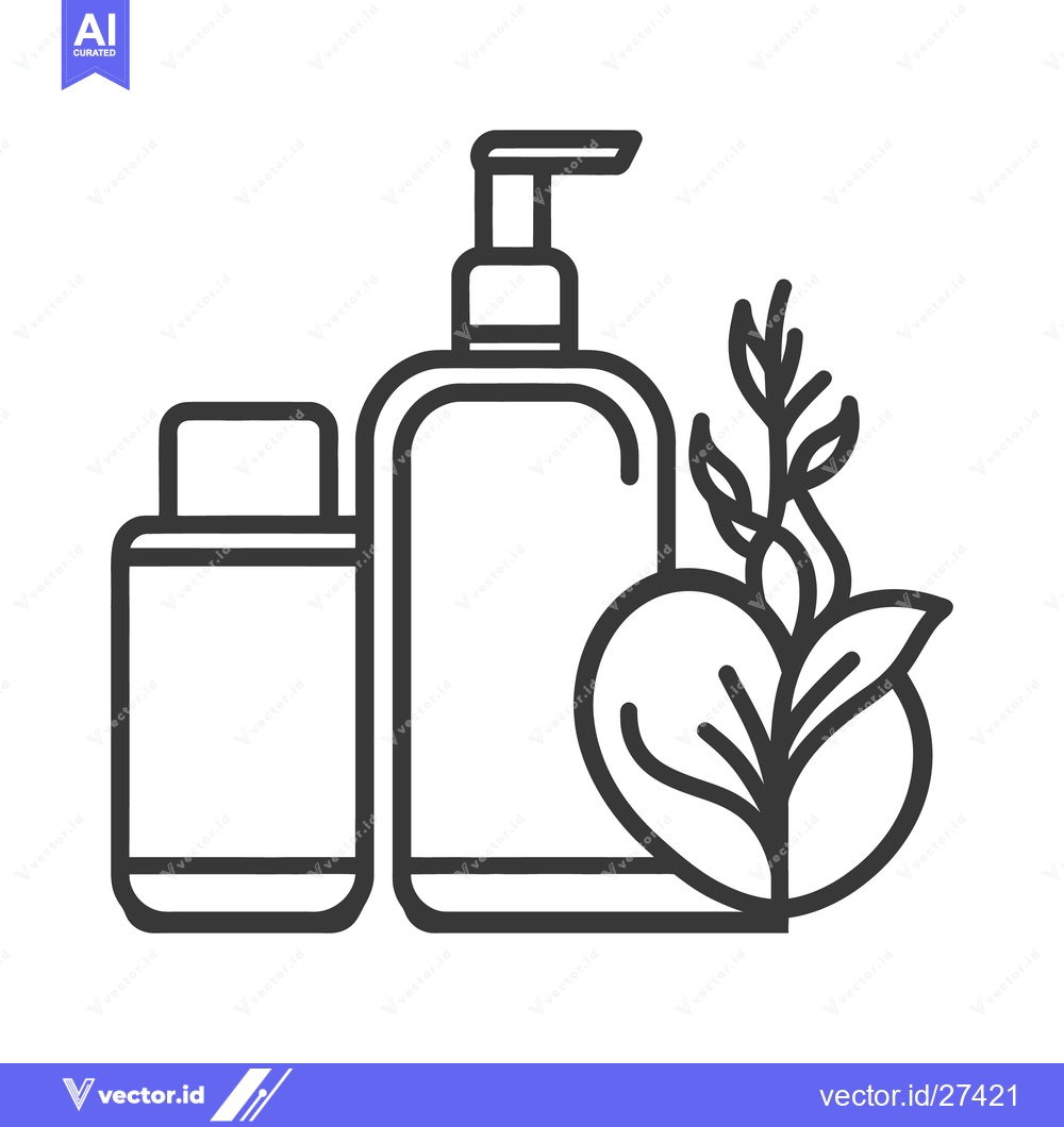 Premium Vector dari A line drawing of cosmetic containers and natural elements