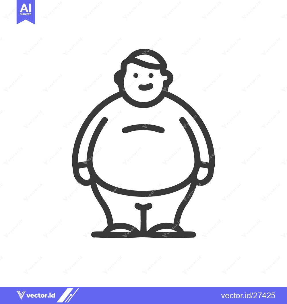 Premium Vector dari Overweight Man Icon: Simple Line Art Illustration on White Background