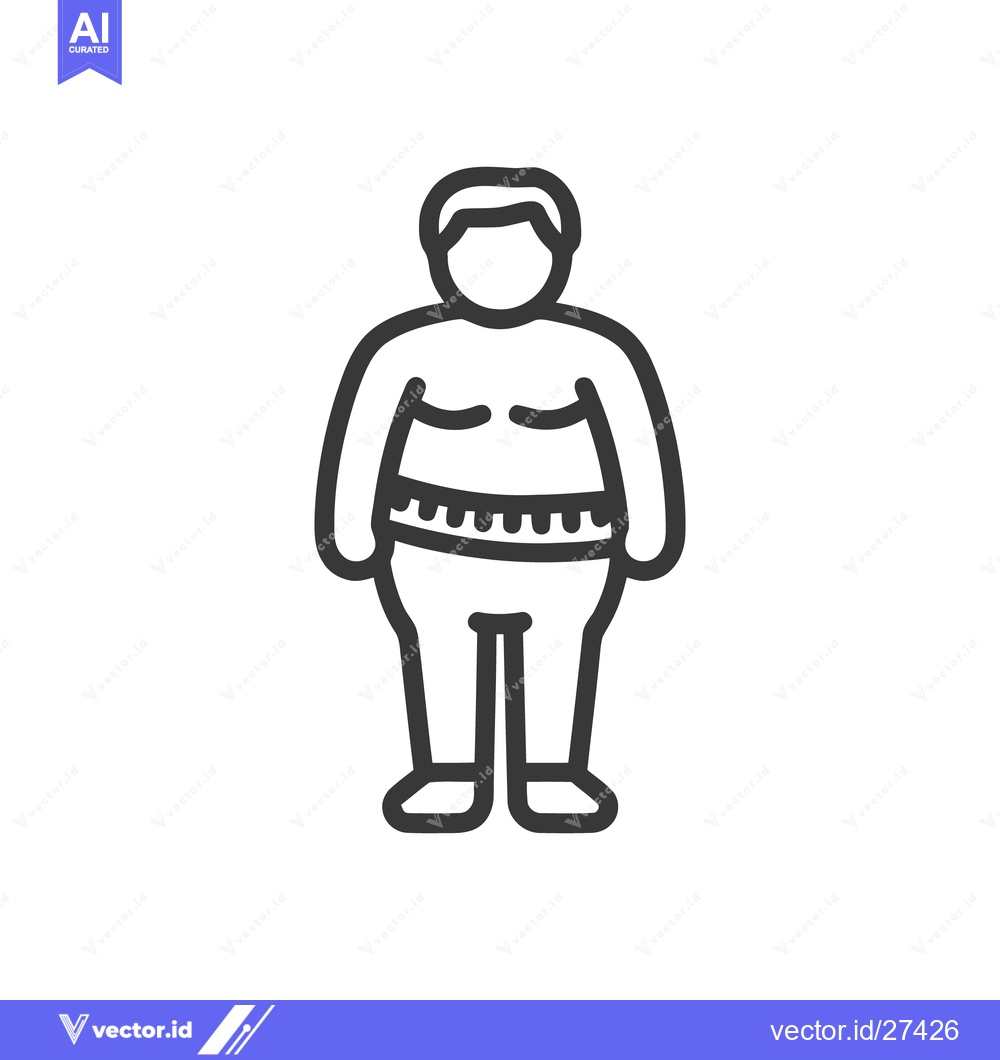 Premium Vector dari Overweight Man Icon: Simple Line Art Depicting Obesity and Health Conc