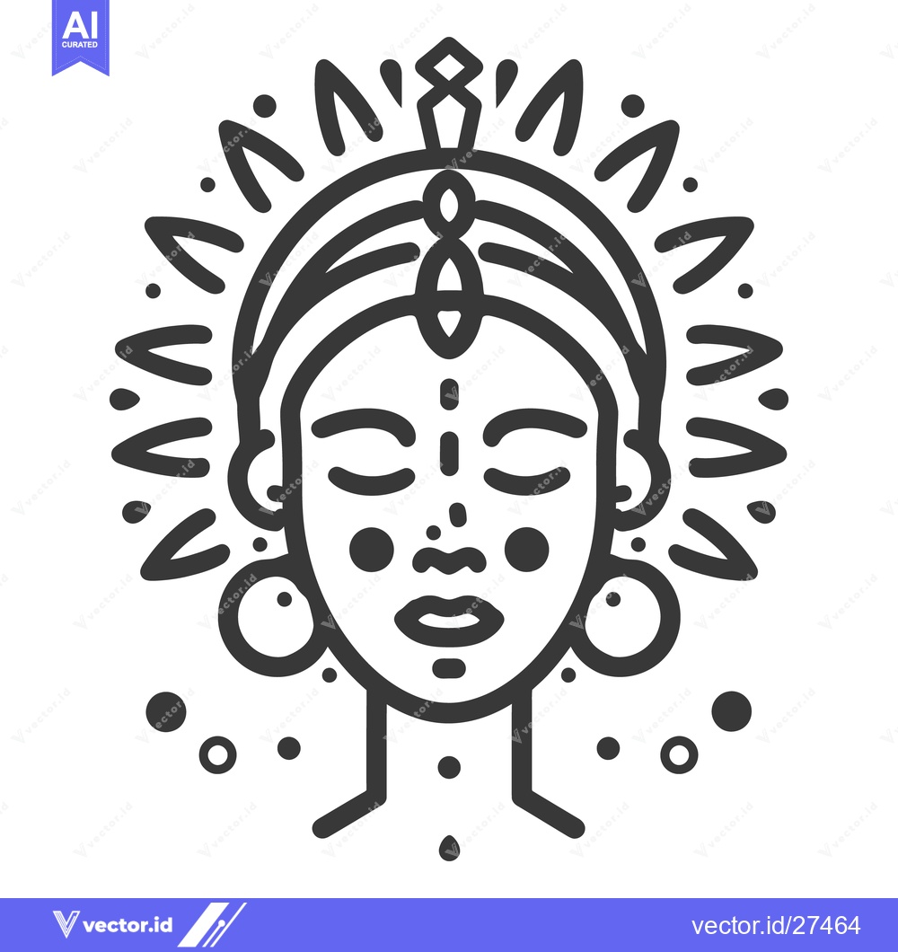 Premium Vector dari A serene female face illustration with decorative elements and crown
