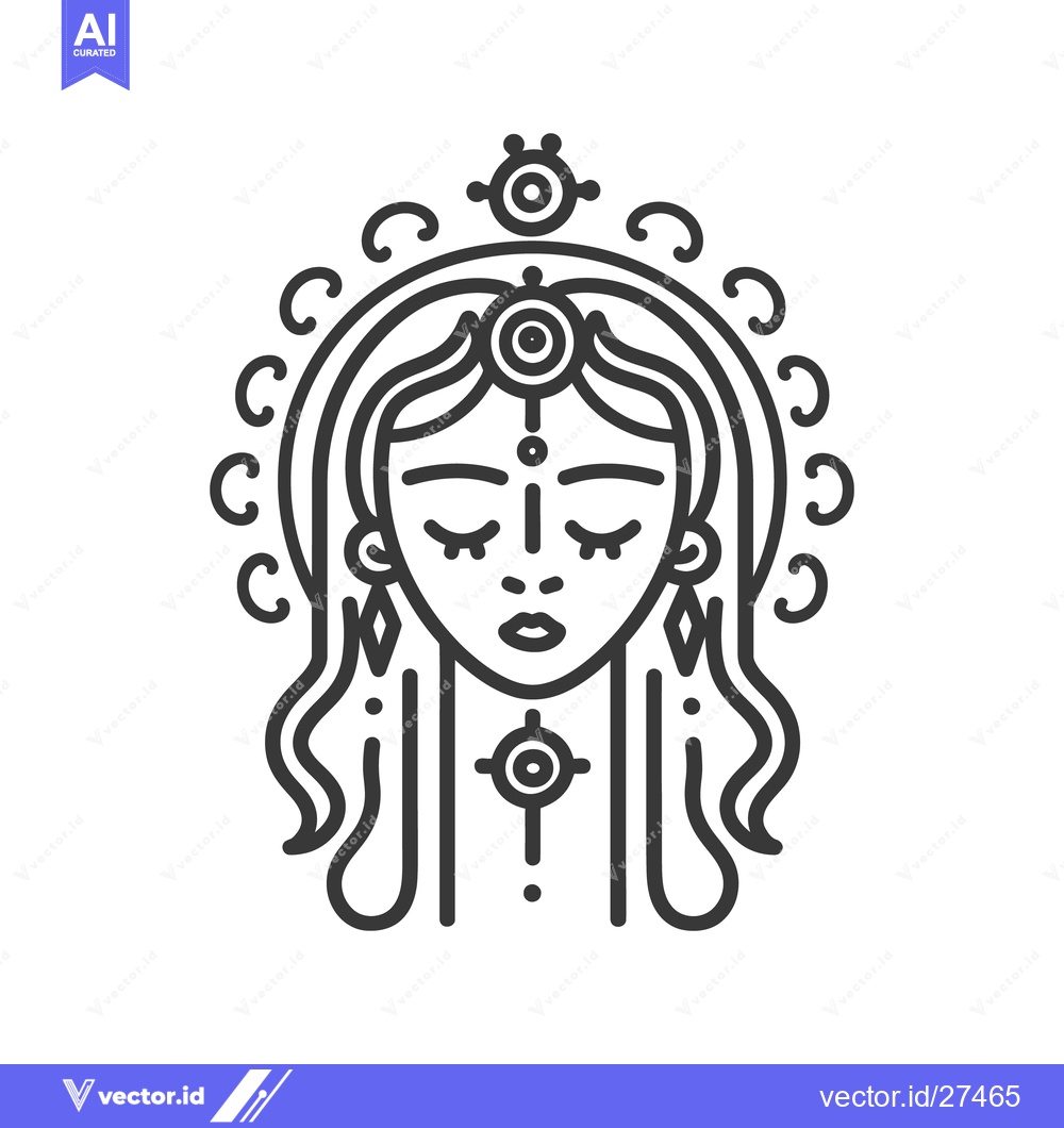 Premium Vector of A stylized illustration depicts a serene female face with closed eyes