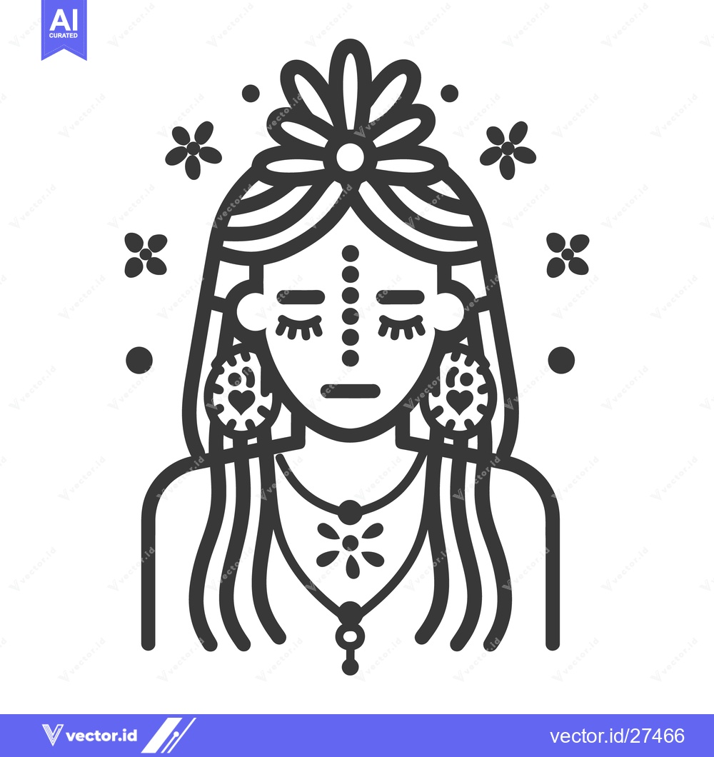 Premium Vector dari A stylized illustration depicts a woman with ornate floral adornments