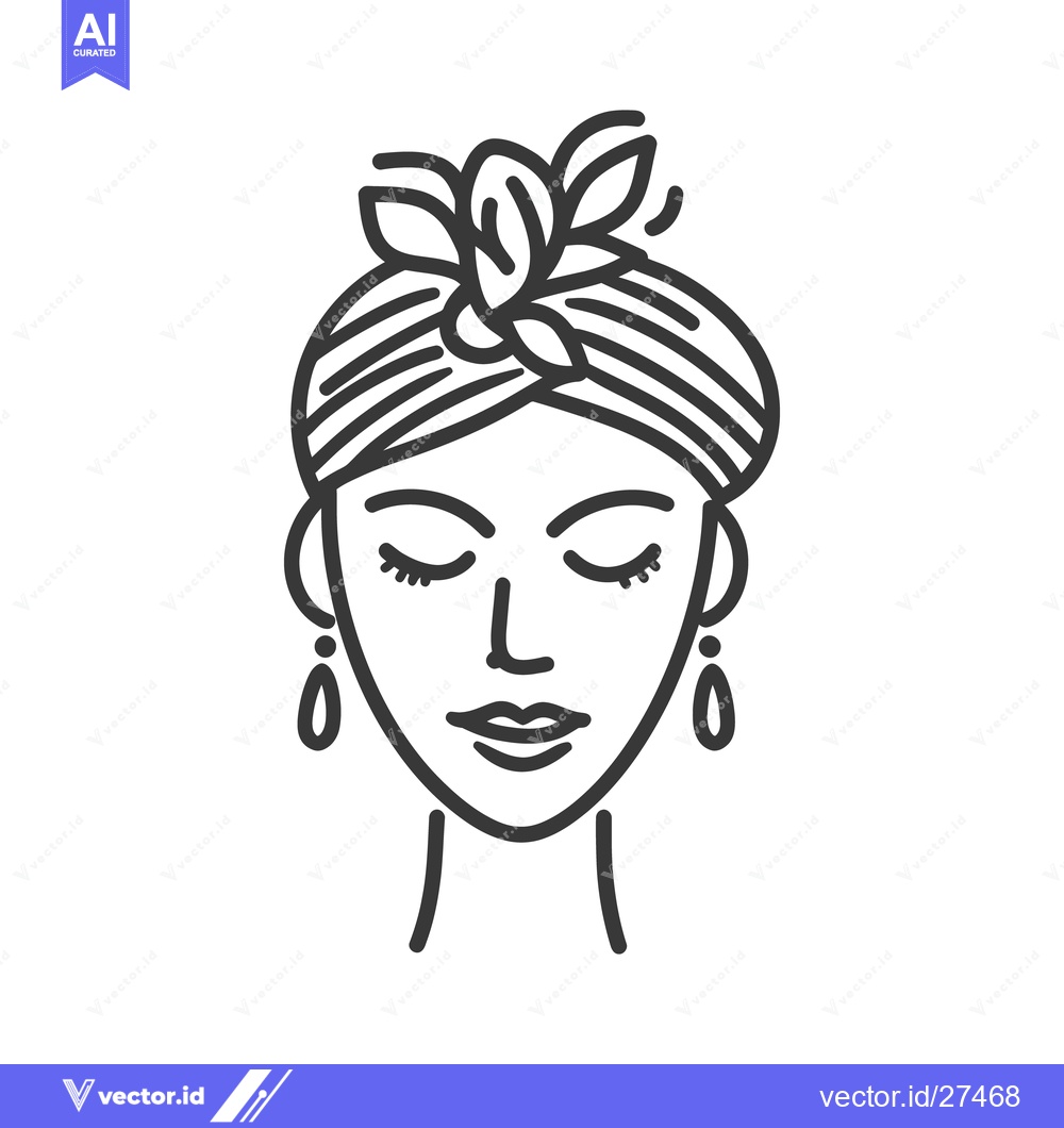 Premium Vector of A woman with eyes closed wearing floral head covering