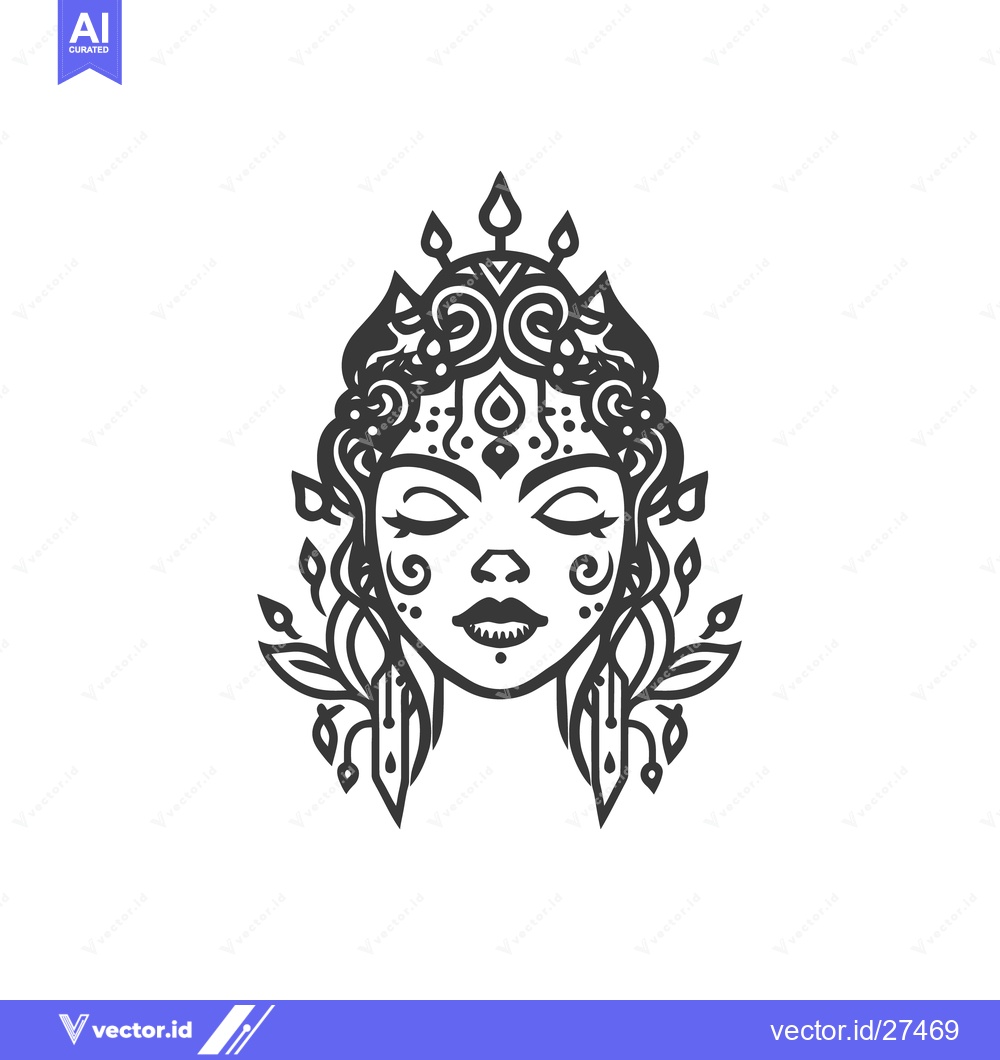 Premium Vector of An ornate illustration features a stylized portrait of a serene woman