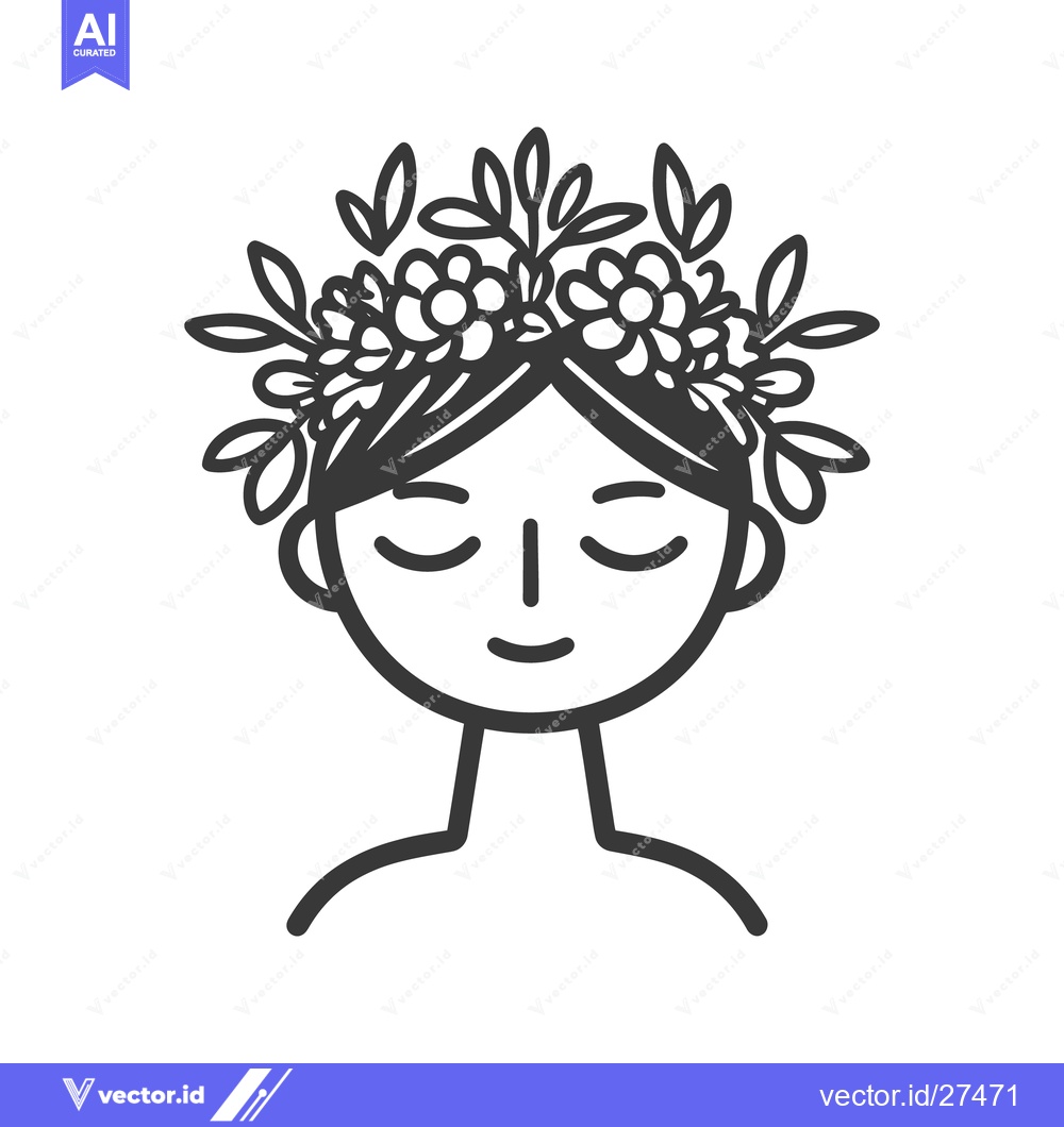 Premium Vector dari A serene person with a floral crown and closed eyes is shown