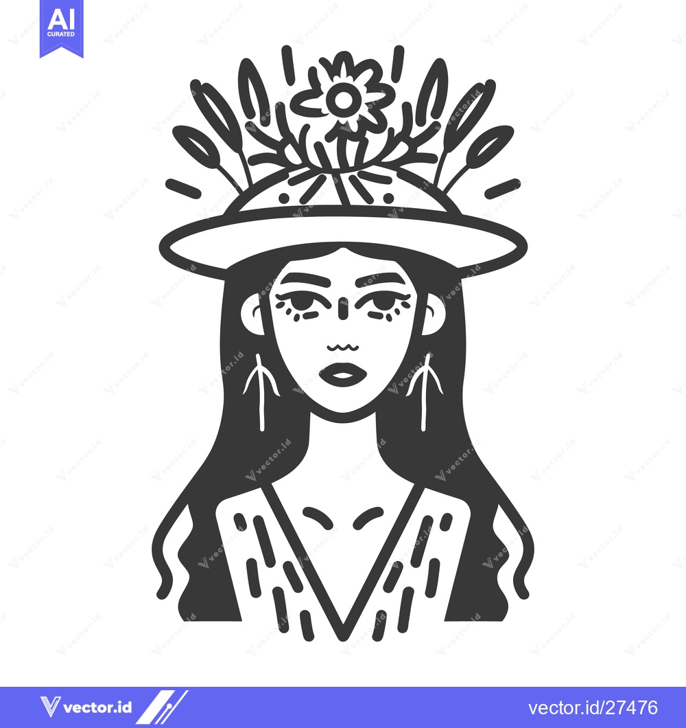 Premium Vector dari A woman wearing a floral hat and earrings in a drawing