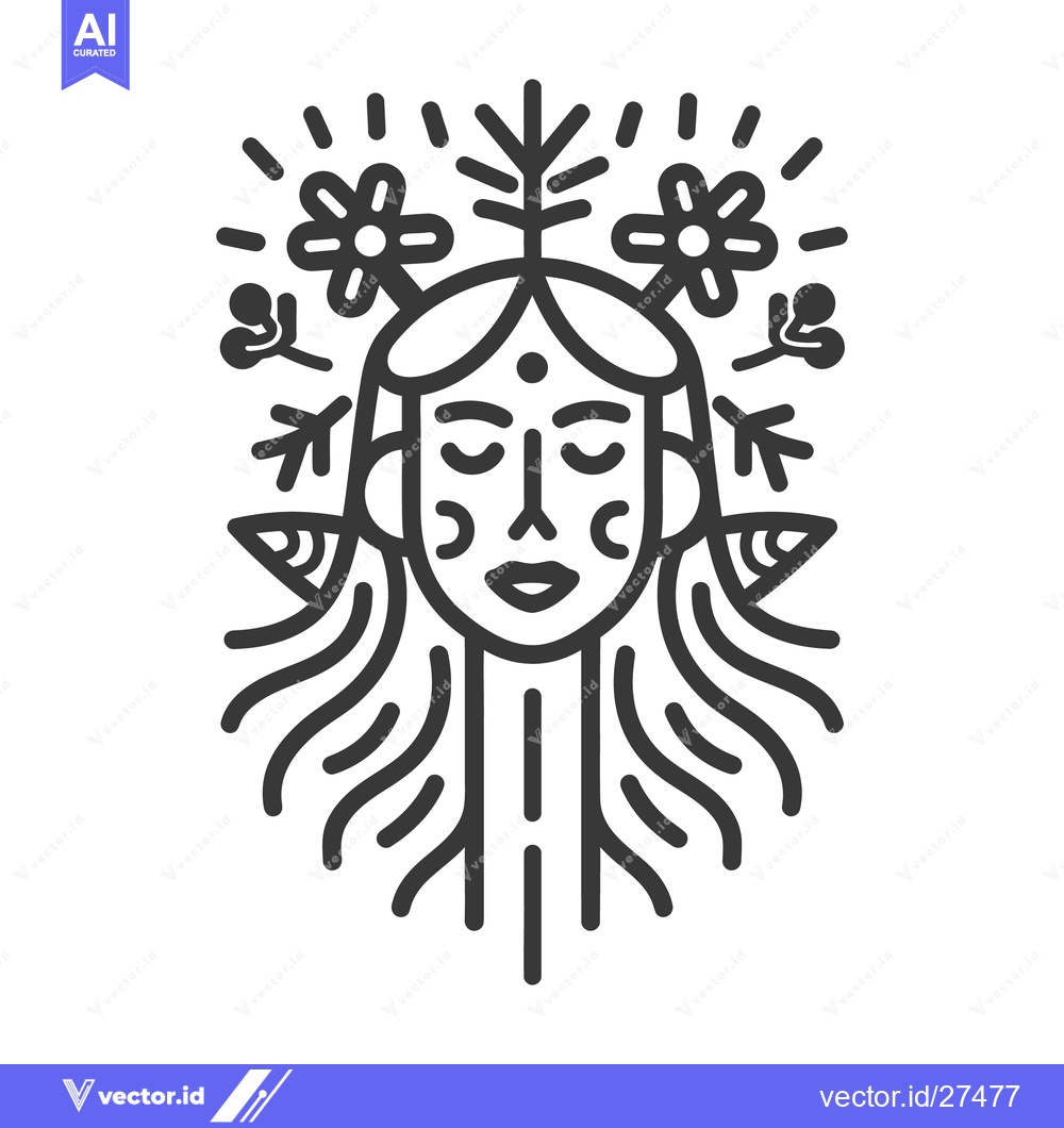Premium Vector dari A stylized illustration depicts a woman with floral and leafy adornmen