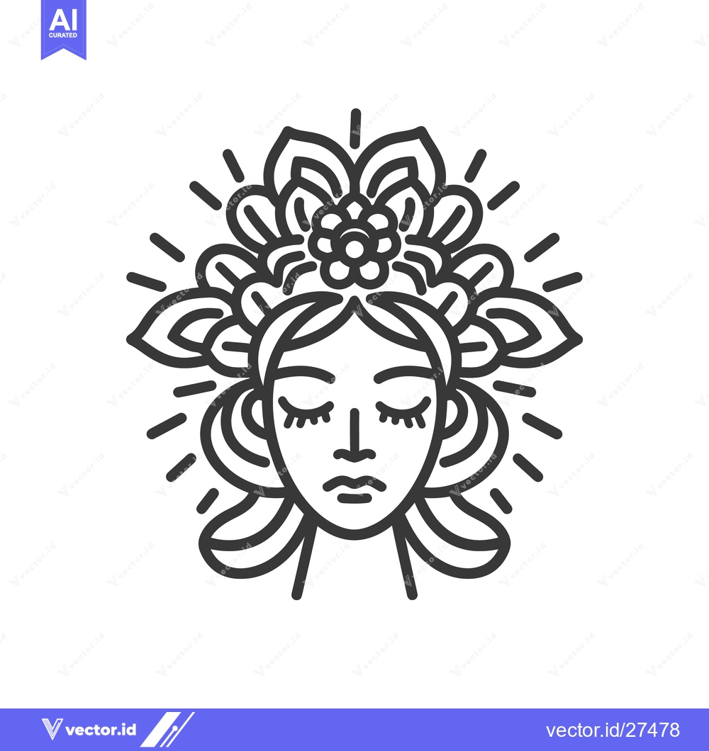 Premium Vector of A beautiful woman wearing a flower crown with closed eyes