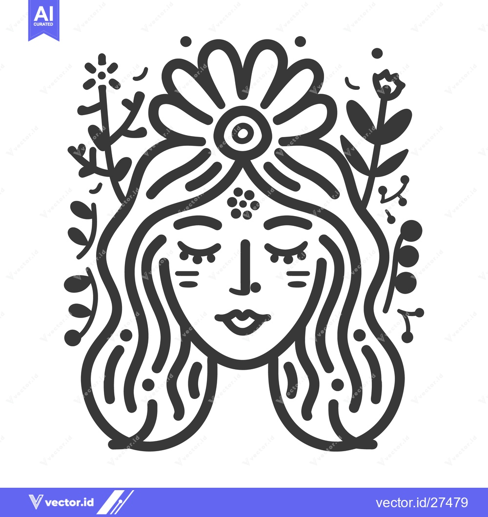 Premium Vector of A beautiful woman with closed eyes and floral headpiece is shown