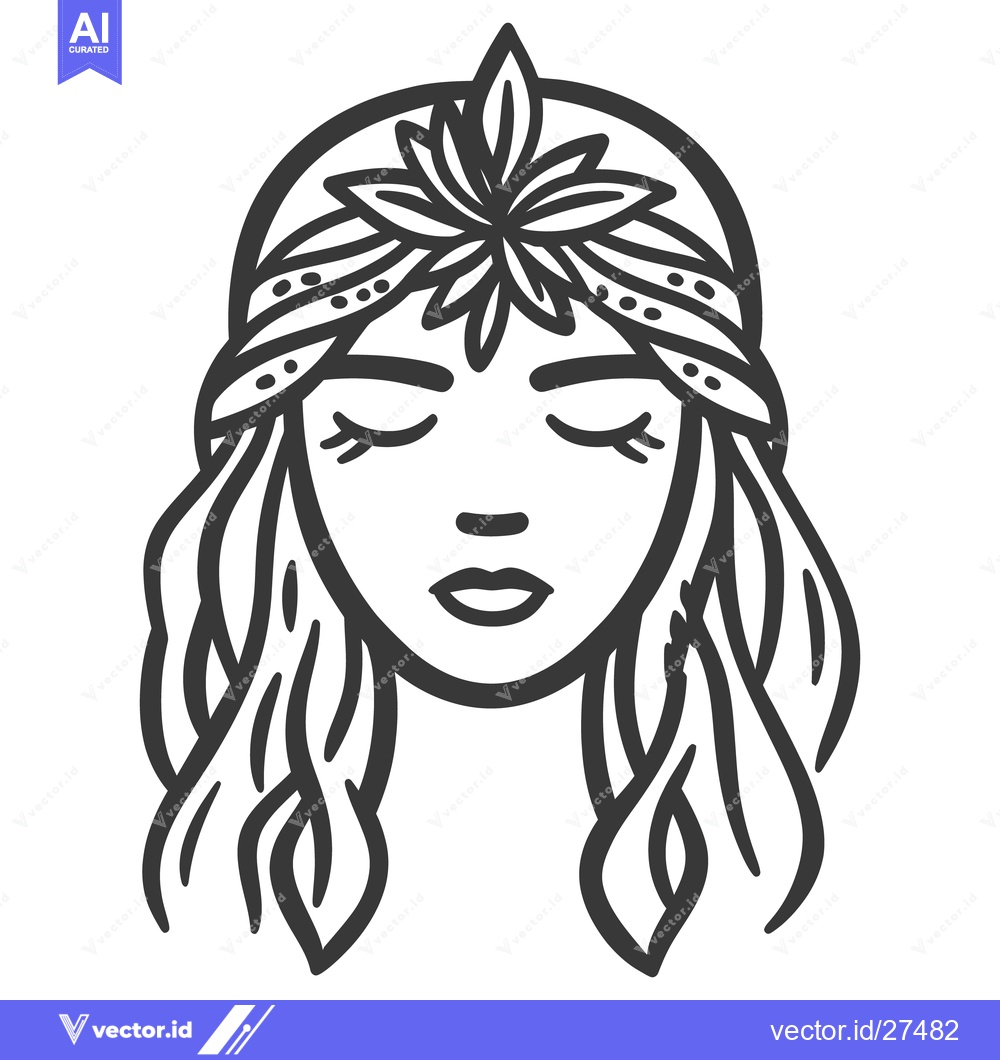 Premium Vector dari A detailed black and white illustration of a serene feminine face