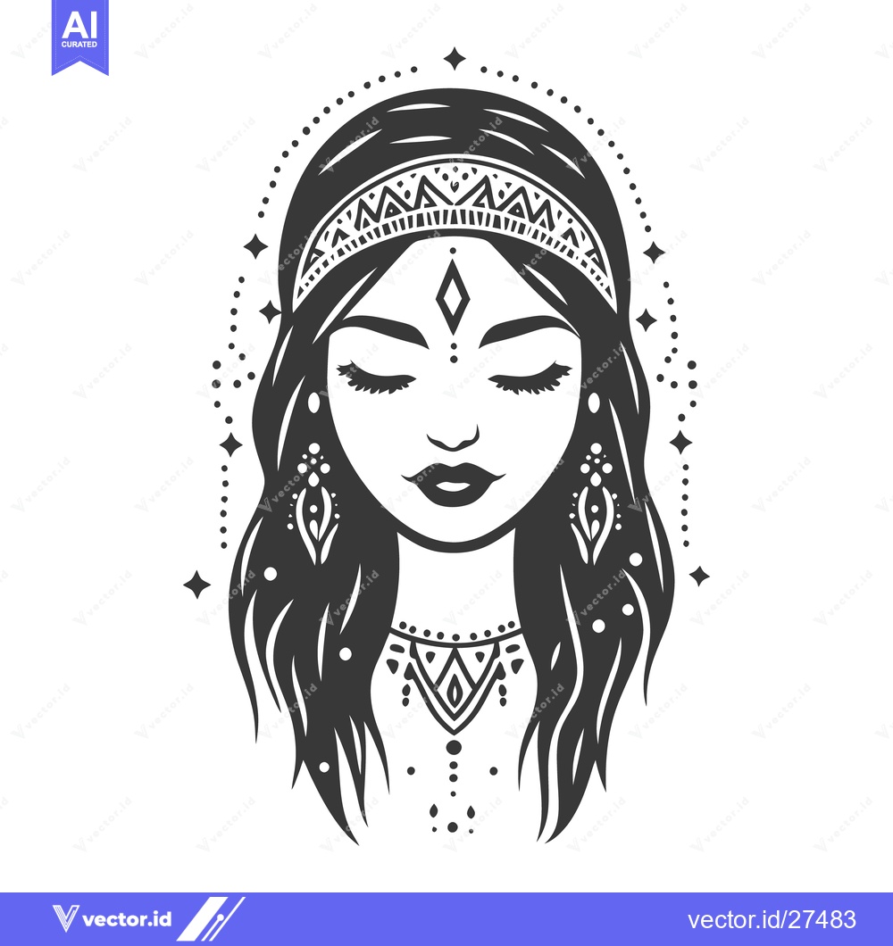 Premium Vector dari A stylized illustration of a woman with long flowing hair