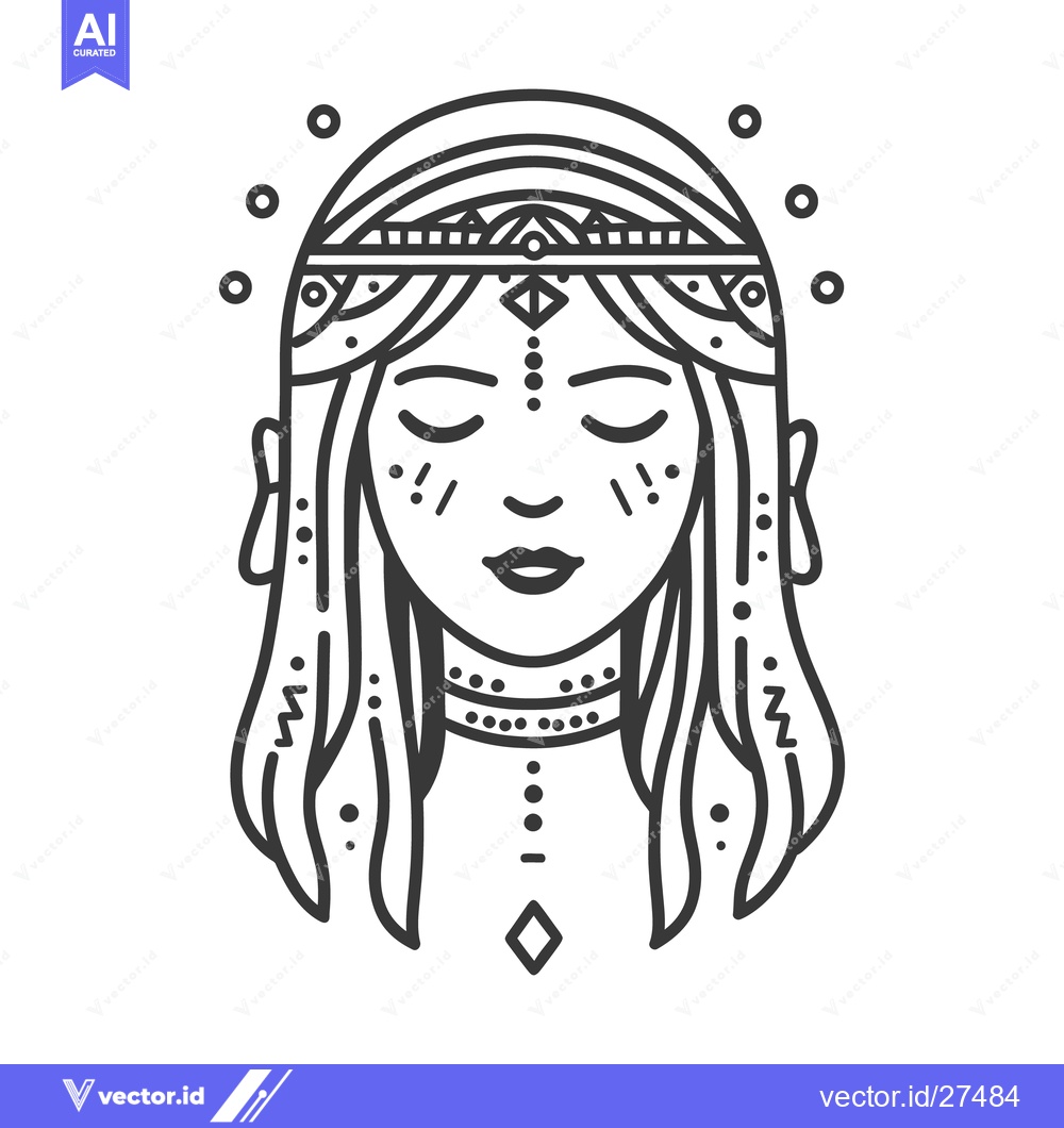 Premium Vector dari A line drawing depicting a woman with decorated headband