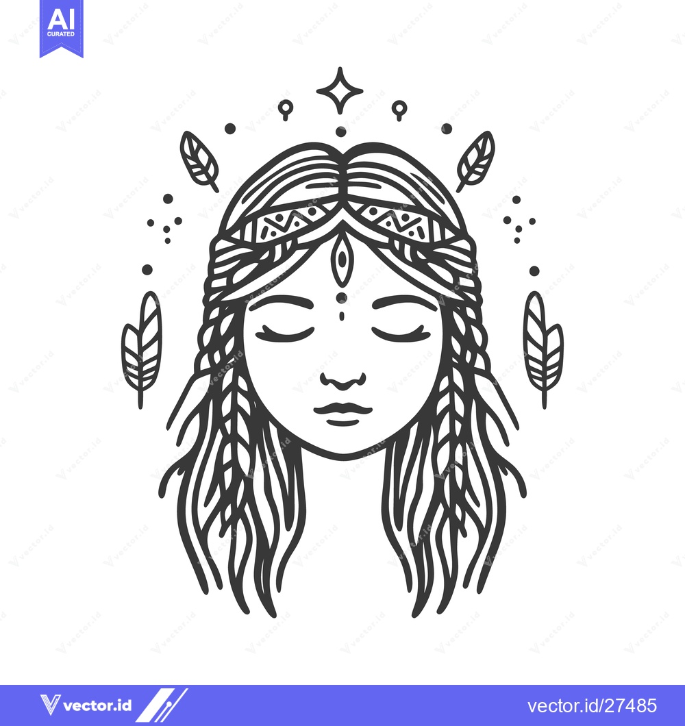 Premium Vector dari A detailed black and white illustration of a serene looking woman