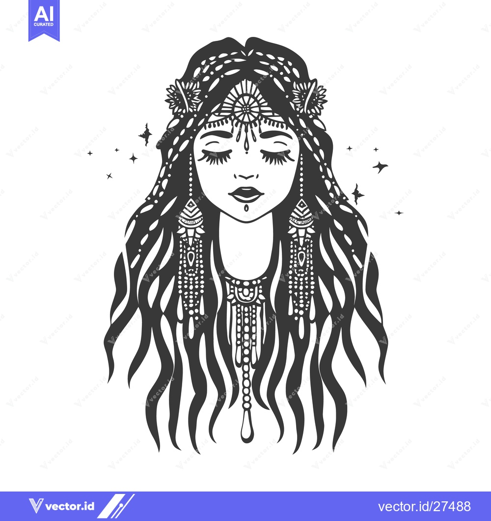 Premium Vector of Illustration depicting a woman with long hair and decorative jewelry