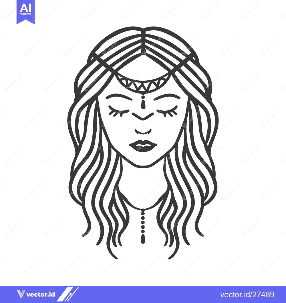 Premium Vector of An elegant black and white illustration depicting a woman with closed