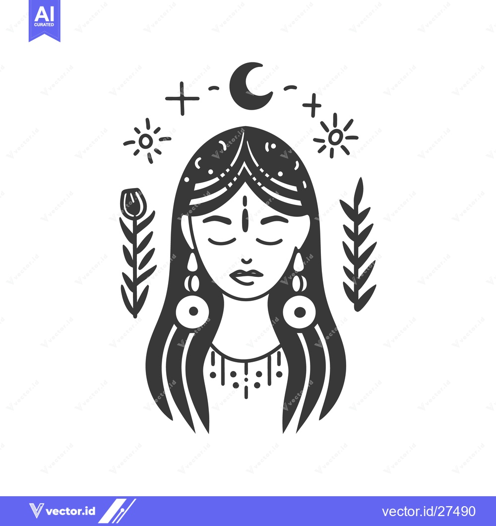 Premium Vector of A stylized illustration of a woman surrounded by celestial symbols