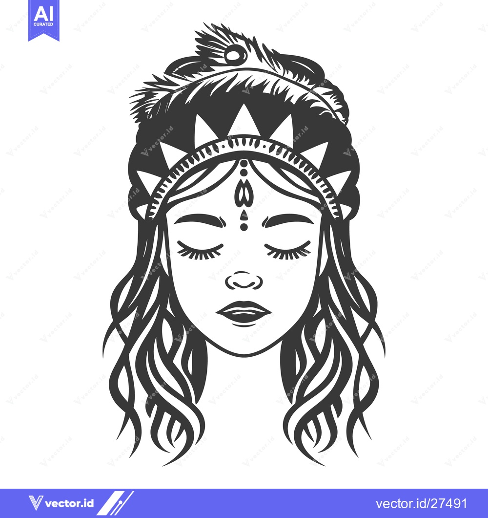Premium Vector dari An Illustrative Portrait of a Woman Wearing Feathers and Adornments