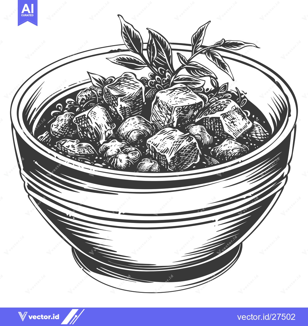 Premium Vector dari A Bowl of Hearty Stew with Meat and Herbs