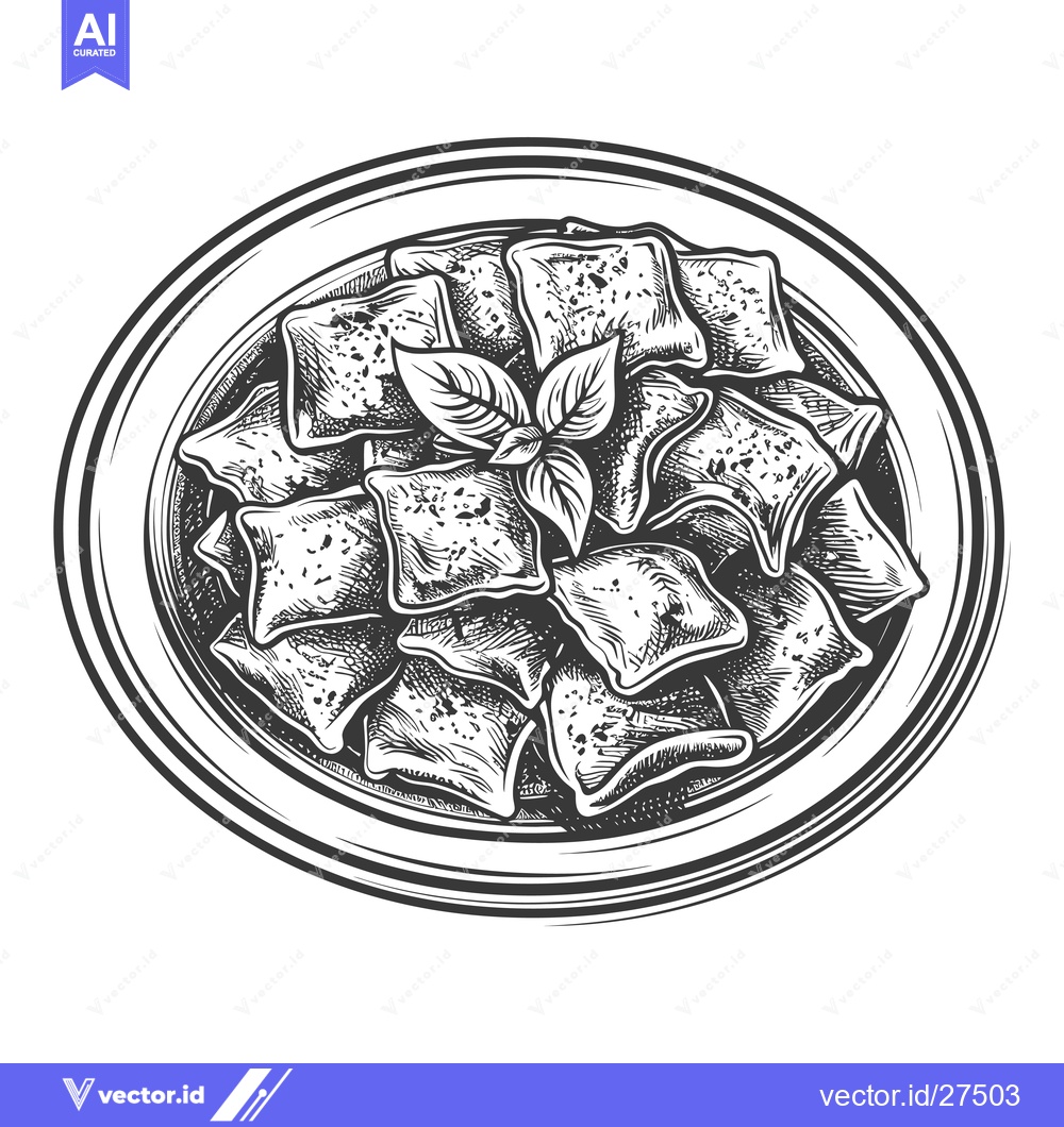 Premium Vector of Ravioli Dish with Basil Garnish A Delicious Italian Meal