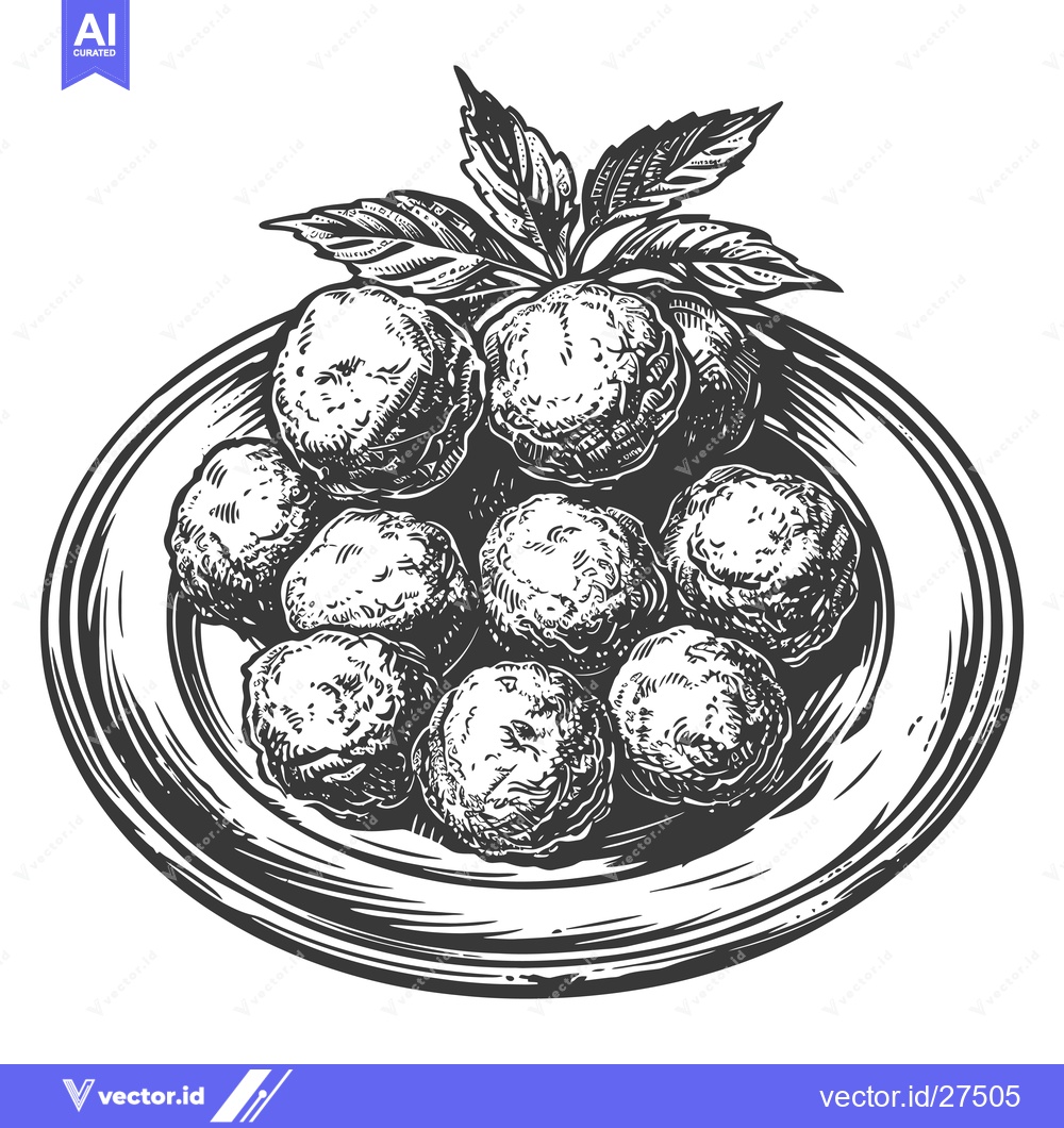 Premium Vector of Meatballs on a Plate with Garnish