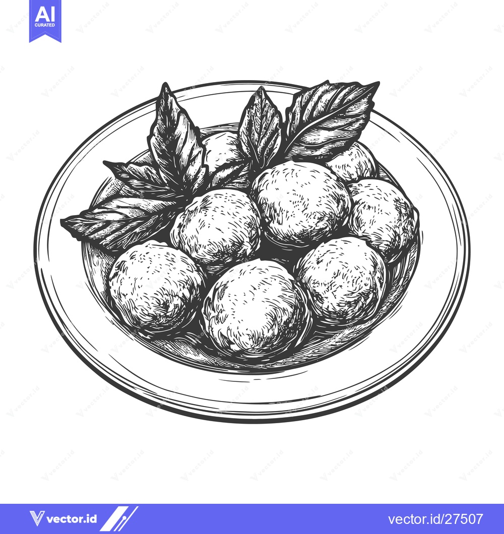 Premium Vector of Meatballs on a Plate with Basil Garnish