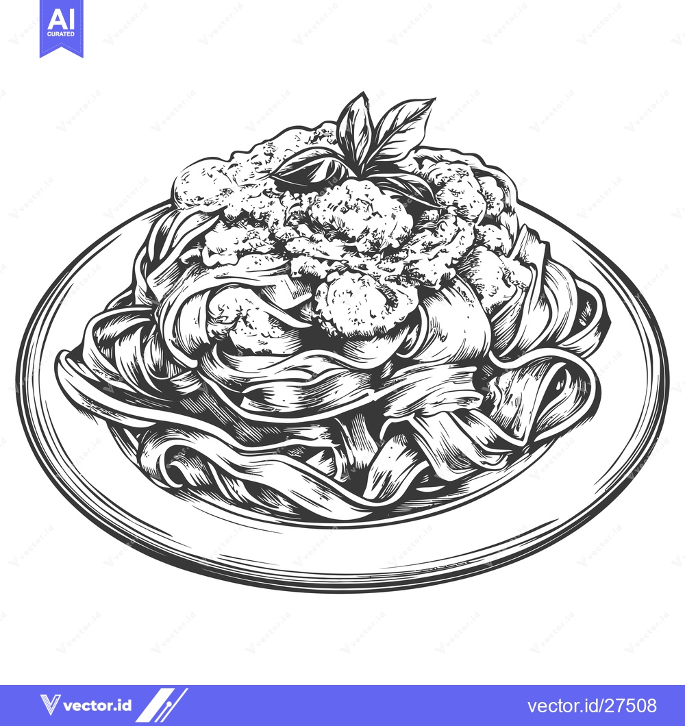 Premium Vector dari Delicious Pasta Dish with Pesto and Basil Garnish