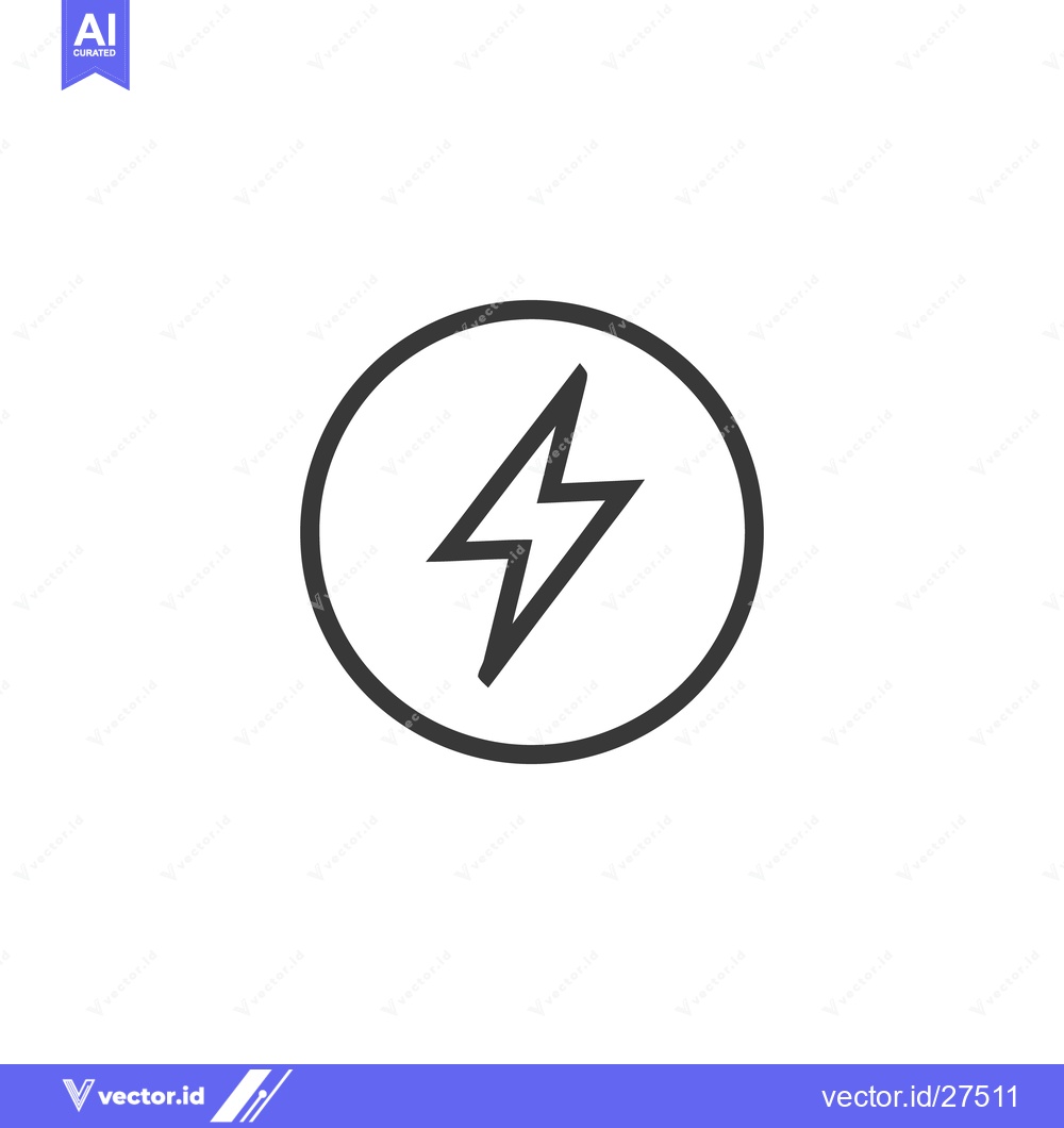 Premium Vector dari Minimalist Lightning Bolt Icon in Circle, Bold Outline on White Backgr