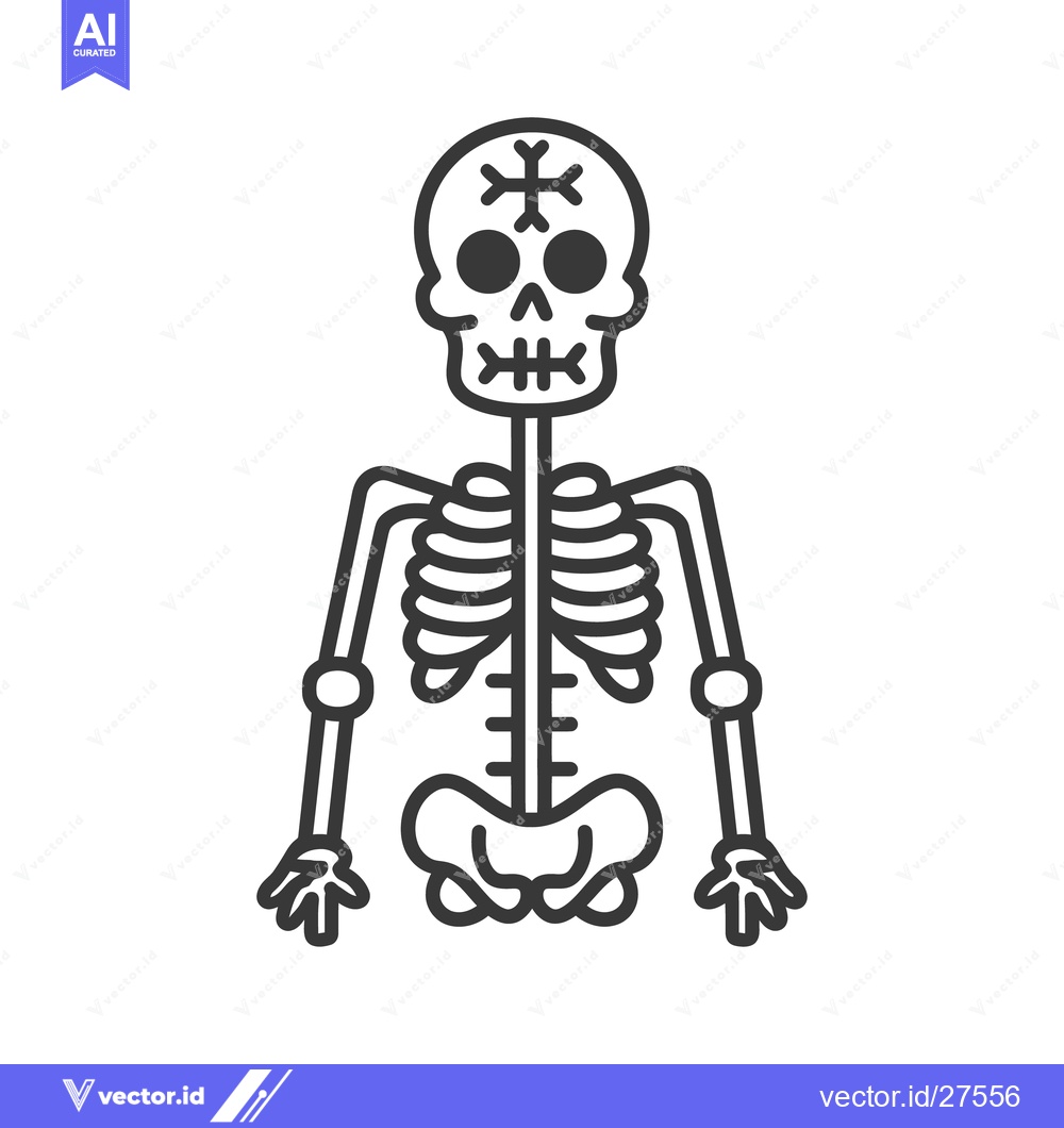 Premium Vector dari An illustrated black line skeleton graphic with skull and decorated fe