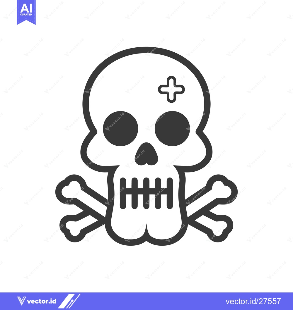 Premium Vector dari A cartoon illustration shows a skull with crossed bones below