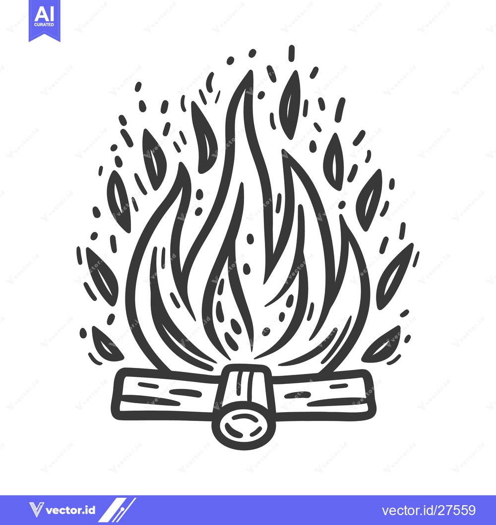 Premium Vector dari A simple black and white illustration of a campfire ablaze