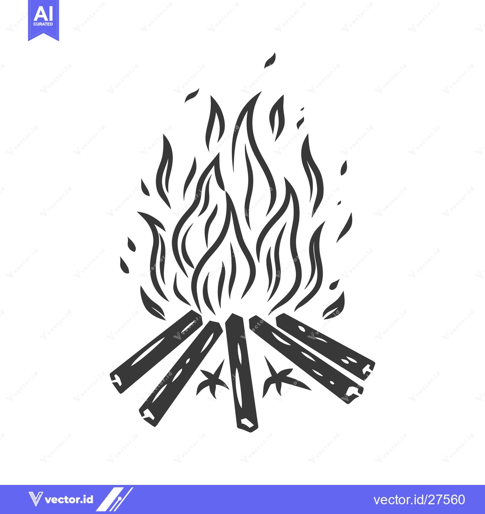 Premium Vector dari Illustration depicts a campfire with burning flames and wooden logs