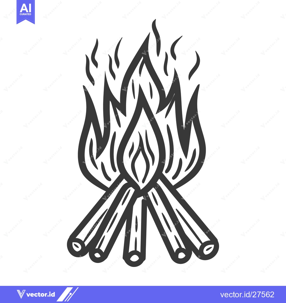 Premium Vector dari A black and white illustration of a burning campfire