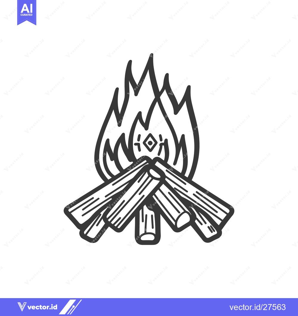 Premium Vector dari A stylized black and white image of a burning campfire
