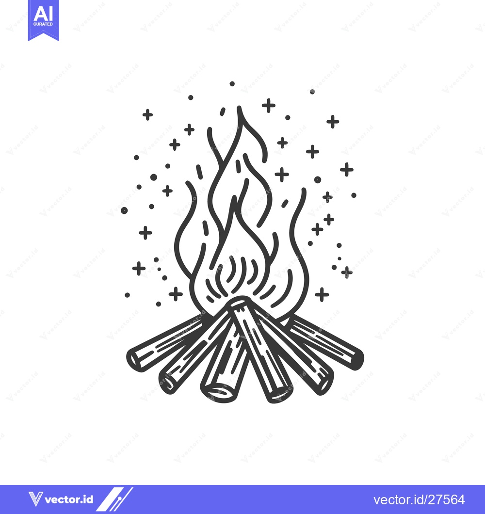 Premium Vector dari A simple black and white illustration of a campfire burning brightly